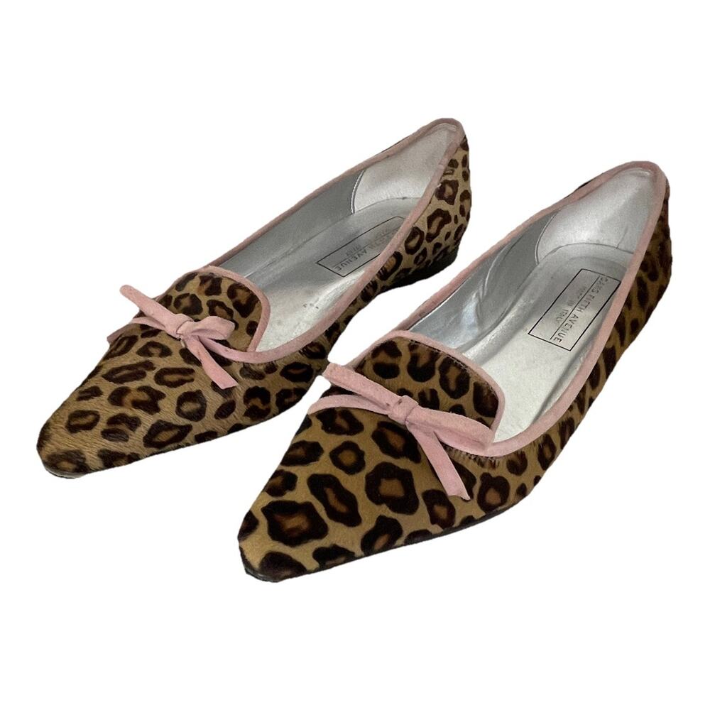 Saks Fifth Avenue Pony Hair Leopard Cheetah Print Flats Pink Suede Trim Sz 7 B